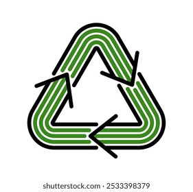 Recycle vector triangle icon in modern geometric linear style isolated on white, contemporary line symbol of environmental conservation.