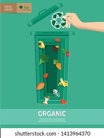 Recycle waste bins infographic, Waste types segregation recycling concept about with paper,organic,plastic on paper craft die-cut.Green and Sustainable, vector illustration,ecology conceptual design. 