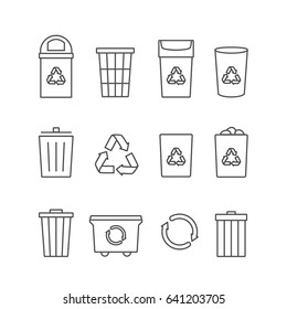 Recycle waste bins vector linear icons, recycle symbol