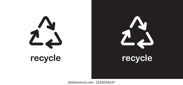 Recycle waste flat icon. Recycle icon. Arrow symbol. Zero Waste Icon. Rethink Symbols. Ecological signs. Arrow sync rotation icon. Ecology sign vector stroke. Vector illustration in black and white.