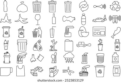 Reciclar basura basura basura icono conjunto para el logotipo y la camiseta. Trazo editable de arte de línea delgada.