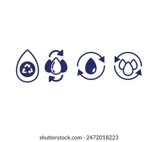 recicle el agua gota de la flecha circular iconos símbolo signo Vector diseño ilustraciones planas colecciones Conjuntos