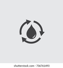 Recycle water drop icon in a flat design in black color. Vector illustration eps10