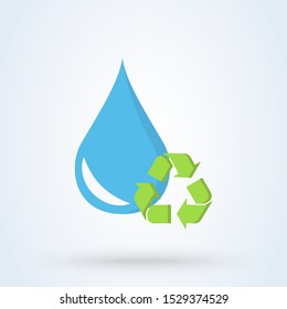 Recycle water droplet and conservation. vector flat blue design illustration.