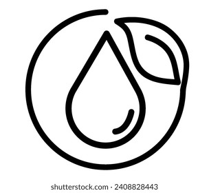 Recycle water icon. Water drop with 2 sync arrows. Single black round liquid recycle icon. Planet bio protection circle flat design