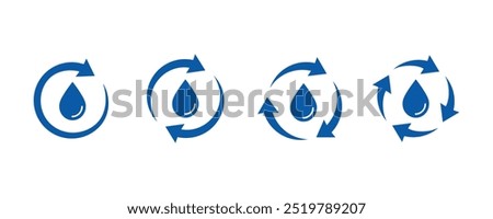 Recycle water icon. Water drop with arrows. Planet bio protection circle flat design