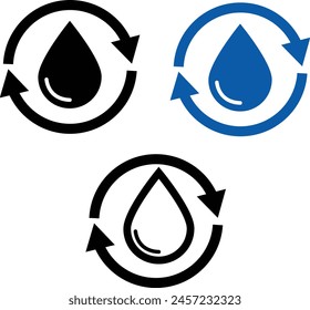 Icono de reciclaje de agua. Gota de agua con flechas circulares. Renovar de Símbolo líquido. estilo plano.