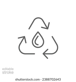 Recycle water icon. Simple outline style. Water drop with circle arrow, droplet, reduce, reuse, bio safe, energy efficient concept. Thin line symbol. Vector illustration isolated. Editable stroke.