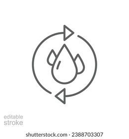 Recycle water icon. Simple outline style. Water drop with circle arrow, droplet, reduce, reuse, bio safe, energy efficient concept. Thin line symbol. Vector illustration isolated. Editable stroke.