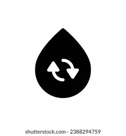 Recycle water icon. Simple solid style. Water drop with circle arrow, droplet, reduce, reuse, bio safe, energy efficient concept. Black silhouette, glyph symbol. Vector illustration isolated.