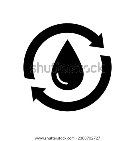 Recycle water icon. Simple solid style. Water drop with circle arrow, droplet, reduce, reuse, bio safe, energy efficient concept. Black silhouette, glyph symbol. Vector illustration isolated.