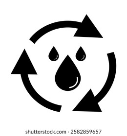 Recycle water icon vector. Water Drop with Circular Arrows. Flat style vector illustration editable isolated design.