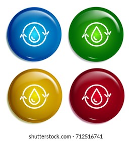 Recycle water multi color gradient glossy badge icon set. Realistic shiny badge icon or logo mockup