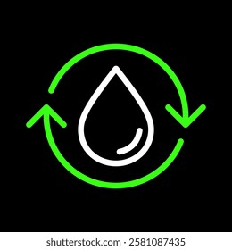 Recycle water or Purified water vector icon in line style design for website, app, UI, isolated on black background. Editable stroke. EPS 10 vector illustration.