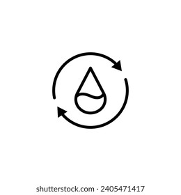 Reciclar icono del vector de agua. Ilustración vectorial de recarga de agua. Guardar o reutilizar el signo de agua en color blanco y negro