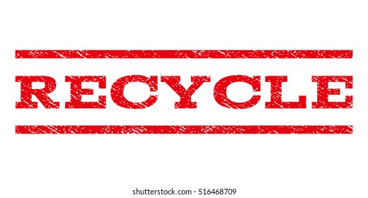 Recycle watermark stamp. Text caption between parallel lines with grunge design style. Rubber seal stamp with dust texture. Vector red color ink imprint on a white background.