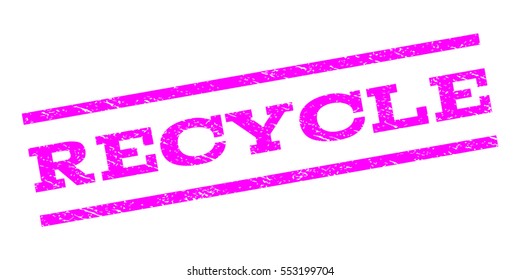 Recycle watermark stamp. Text tag between parallel lines with grunge design style. Rubber seal stamp with unclean texture. Vector magenta color ink imprint on a white background.