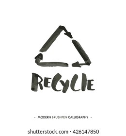 Recycle word and logo painted with brush in modern calligraphy style
