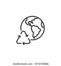 Recycle world line icon. linear style sign for mobile concept and web design. Earth globe and arrows outline vector icon. Symbol, logo illustration. Vector graphics