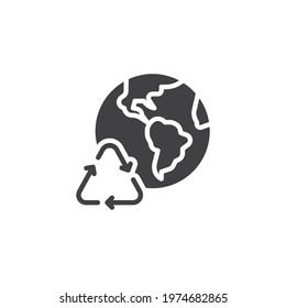 Recycle world vector icon. filled flat sign for mobile concept and web design. Earth globe and arrows glyph icon. Symbol, logo illustration. Vector graphics