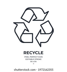 Recycle and zero waste concept editable stroke outline icon isolated on white background flat vector illustration. Pixel perfect. 64 x 64.