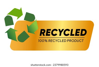 Recycled 100 percent recycling product label stamp gold arrow circle