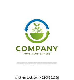 Recycled arrow circle logo on plants, symbols, icons, design templates
