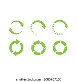 Recycled arrow circle vector icon set. Loop arrows, recycle and reuse symbol.
