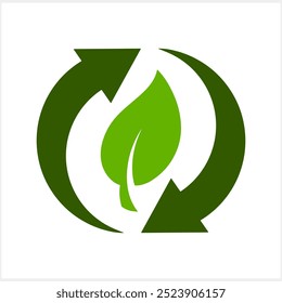 Flecha reciclada con icono de hoja verde aislado. Vector ilustración de stock