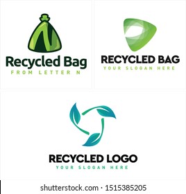 Recycled bag design logo with initial N crackle bag and triangle art leaf vector suitable for construction company Go Green