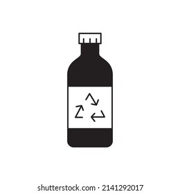 Recycled bottle icon in black flat glyph, filled style isolated on white background