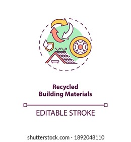 Recycled building materials concept icon. Eco friendly resources. House construction. Reuse waste. Biophilia idea thin line illustration. Vector isolated outline RGB color drawing. Editable stroke