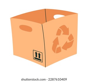 Recycled cartoon cardboard box flat icon. Vector illustration