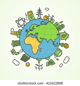 Recycled Concept with Globe and Icon Set. Vector illustration