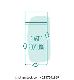 Recycled cosmetic plastic bottle - eco packaging icon. Vector stock illustration isolated on white background for label, wrapping, package. Editable stroke. EPS10