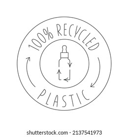 Recycled cosmetic plastic bottle - eco packaging icon. Vector stock illustration isolated on white background for label, wrapping, package. Editable stroke. EPS10