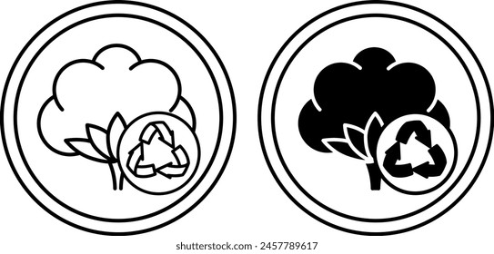 Recycled Cotton Icons. Black and White Vector Icons. Environmentally Friendly and Natural Quality Material. Tag, Label for Clothing