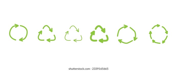 Recycled cycle arrows icon set. Recycled eco icon. Vector illustration. Isolated on white background