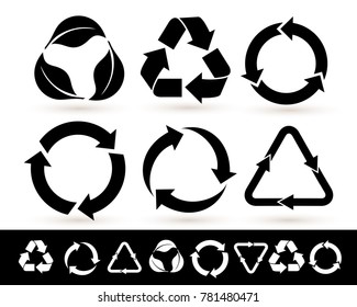 Recycled cycle arrows icon set. Recycled eco black icon. Vector illustration. Isolated on white background