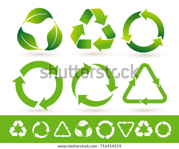Recycled cycle arrows icon\
set. Recycled eco icon. Vector illustration. Isolated on white\
background