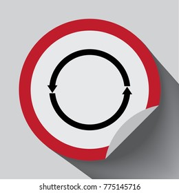 Recycled cycle arrows icon. Vector illustration. Isolated in red round with grey background and shadow.