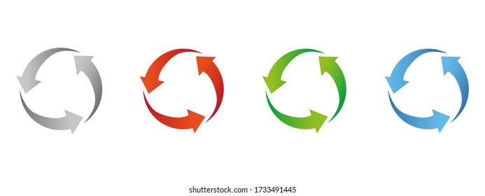 Recycled cycle arrows vector icon set illustration isolated on white background. Recycled eco vector icon