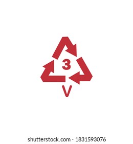 Diseño reciclado de estilo plano. El código de reciclado de tres letras V o PVC es el tipo de plástico que es más difícil de reciclar. Encontrados en botellas limpiadoras comerciales, etc.