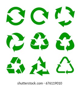 Recycled eco vector icon set. Recycle arrows ecology symbol. Recycled cycle arrow. Vector illustration isolated on white background