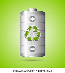 Recycled energy battery icon on green background