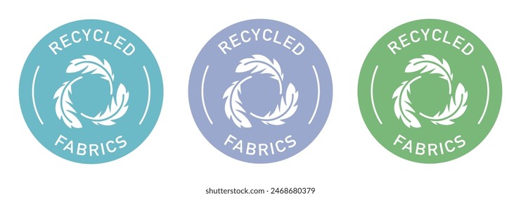 Vektorgrafik für Recycling-Stoffetiketten für Verpackungen. Feder-Symbol. Recycling-Farbaufkleber.