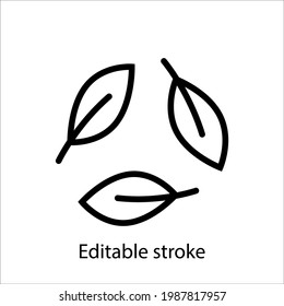 Recycled foliage symbol arrow outline icon. Customizable linear contour symbol. Editable stroke. Isolated vector stock illustration