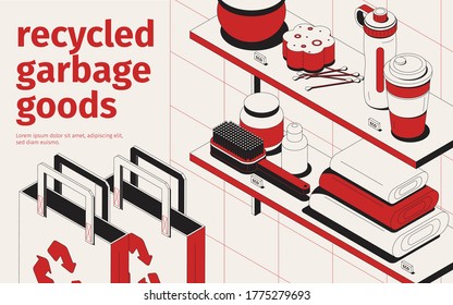 Recycled garbage goods isometric set vector illustration