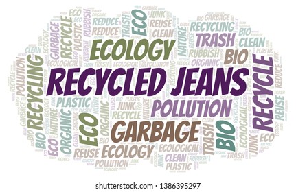 Recycled Jeans word cloud. Wordcloud made with text only.