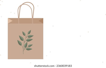 Recycled kraft paper bag. Sustainable shopping packaging concept. Green shopping eco bag. Eco friendly organic buying, zero waste purchasing, and sustainable procurement